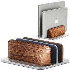 Vertical Laptop Stand, Walnut Dual Laptop Holder with Adjustable Aluminum All... picture