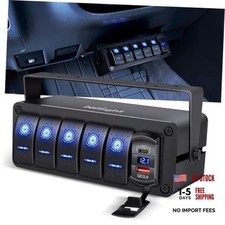 5 Gang Rocker Switch Box 12V SPST ON Off Switches 6 Gang Type C +USB Blue+Box picture