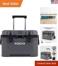 Spacious 52 Qt Portable Roller Cooler With Telescoping Handle - Carbonite Color picture