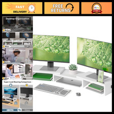 Adjustable Dual Monitor Stand Riser, Swivel Angle, Ergonomic Height, White picture