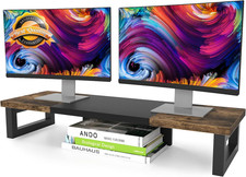 Dual Monitor Stand Riser Wood Steel Desktop Storage for 2 Monitors TVs picture