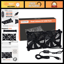 Quiet Dual 140mm Cooling Fan with 3-Speed Controller for Router, Modem, DVR & TV picture