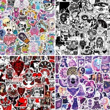 200 Pcs Horror Goth Decor Stickers Bulk.Goth Accessories.Cool Skull Horror Stick picture