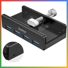 USB Hub Clamp 4 Port USB 3.0 Aluminum Desktop Mount Black 5Gbps picture