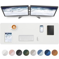 Large Desk Mat 55x17 Inch Leather Pad Protector Non-Slip PU Blotter Ivory White picture