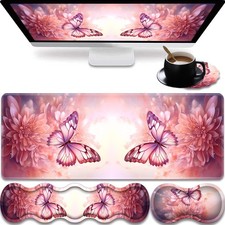 FOKBVNFLL Gaming Mouse Pad Set, Color Pink Butterfly Flower picture