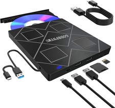 5-in-1 Extemal CD/DVD Drive for Laptop,USB 3.0 & Type-C Portable CD/DvD Rw Burne picture