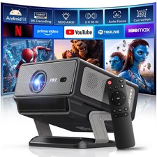 Smart Projector with WiFi and Bluetooth 1200 ANSI, Native 1080P 4K Black picture