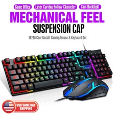 T-WOLF TF200 Gaming Office RGB USB Wired Keyboard Mouse Combo Set Black picture
