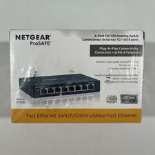 Netgear ProSAFE 8-port 10/100 Desktop Ethernet Switch Model FS108 FACTORY SEALED picture