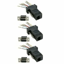 3 Pcs DB9 9-Pin RS232 Serial Female to RJ45 8P8C Network Adapter Connector Black picture