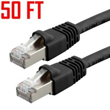 50FT CAT6A Ethernet LAN Network Patch Cable RJ45 STP 10G COPPER 26AWG BLACK picture