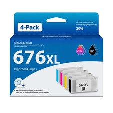 FADSOON® 676XL Ink Cartridge Replacement 4PK for Epson Workforce WP-4020 WP-4530 picture
