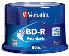 50-Pak 25GB Verbatim 6X BLU-RAY BD-R's (logo top) in Cakebox, Verbatim 98397 picture