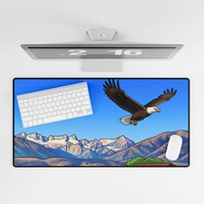 Bald Eagle Over Mountain Range Desk Mat  picture