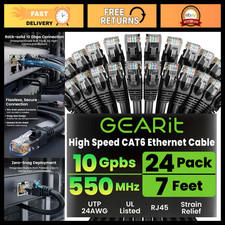 24-Pack 7ft Cat6 Ethernet Patch Cables - High-Speed Network Cable, Black picture