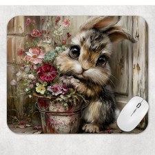 Bunny Rabbit Floral Computer Non Slip Custom Mouse Pad picture