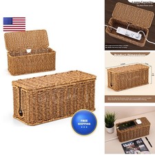 ZhiYo Rattan Cable Management Box Speckled Brown 12.5