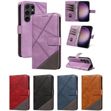 Flip Splice Leather Wallet Cover Case For S26 S25 S24 S23 A16 A36 A56 A05 A25 picture