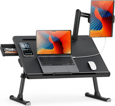 Laptop Bed Table for Dual Screens, Lap Desk with Monitor Stand picture