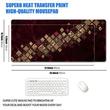 1 XXL Large-Sized Burgundy Velvet Vintage Golden Rhombus Embroidered Mouse Pad picture