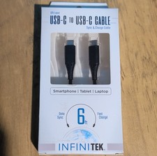 INFINITEK USB-C to USB-C Fast Charge Data Sync Cable 6ft Black for Samsung Apple picture