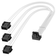 90 Degree 16Pin GPU Power Cable PCIE 5.0 To 3X8Pin Right Angled White 13 Inch picture