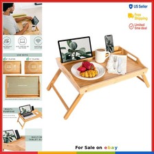 Bamboo Media Bed Tray Extra Large Laptop Desk with Phone Holder Tablet Stand picture