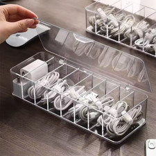 Transparent Cable Organizer Box Charger Cord Storage Case Divided Grid Phone Wir picture