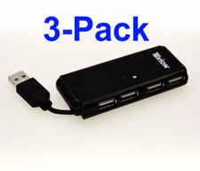 Pocket-Size 4 Port USB 2.0 High Speed Hub for PC Laptop Black LED (3-Pack) picture