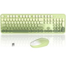 Colorful Wireless Keyboard Mouse Combo 104 Keys Retro Cute Round Green Gradient picture