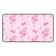 Pink Rose Pattern Desk Mat | Bow Accent, Heart Motif picture