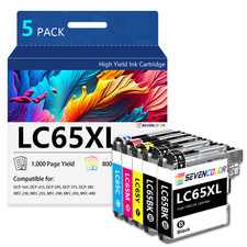 LC65XL High Yield Ink Cartridges Replacement for Brother LC65 | 5Pack, 2BK/C/M/Y picture
