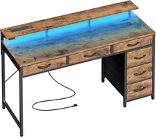 Gaming Desk with LED Lights and Power Outlets, 47 Inch Computer Office Desk with picture
