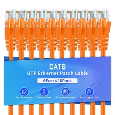 Cat6 Ethernet Patch Cable 6 FT Unshielded Network RJ45 Orange Cord 10 PCS picture