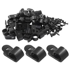 50 PCS 1/2 Inch RType Cable Clips Nylon Wire Fasteners Management Black picture
