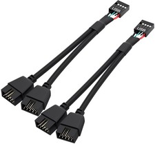 OwlTree 2 Pack Motherboard USB 2.0 to Dual 9 Pin Extension, 6.3 inches, Black picture