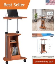 Modern Rolling Desk with Adjustable Height and Woodgrain Finish for Comfort picture