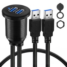 BATIGE Alloy Dual Port USB 3.0 Car Dashboard Flush Mount Cable, 3ft, Black  picture