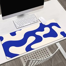 1pc Multi-size Table Mat, Blue and White Navy Beige Abstract Mouse Pad, Non-sl picture