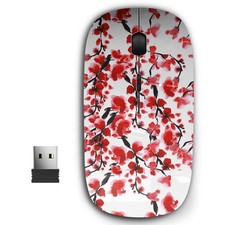 KAWAMOUSE 2.4G Ergonomic Portable USB Wireless Cherry Blossom Japanese Floral picture