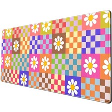 Pink Trendy Checkered Desk Mat Large Keyboard Mouse Pad 31.5x11.8 Inch picture