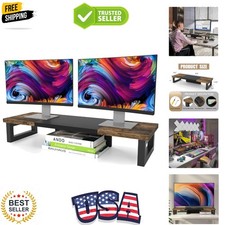 Dual Monitor Stand Riser, Wood and Steel Multi-Purpose Desktop Storage Stand ... picture
