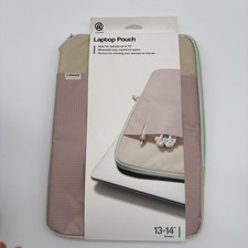 U Brands Pink Beige Grid Pattern Mint Green Zip Laptop Pouch 13-14