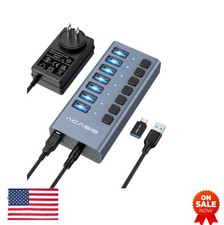 7 Port USB 3.2 Hub 10Gbps Powered 24W Adapter Aluminum Housing On Off Switch picture