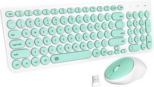 FD Wireless Keyboard Mouse Combo 2.4GHz Mint Green Quiet Slim Round Keys picture