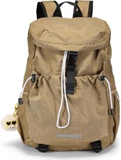 Drawstring Backpack, Fits 17 Inch Laptop, Water Resist, Pom-Pom Keychain, Khaki picture