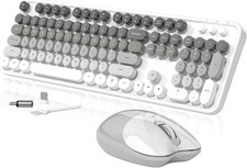 Creamy Wireless Keyboard and Mouse, MOFII 104 round Keycaps Retro Typewriter wit picture