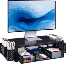 Simple Trending Monitor Stand with Drawer and 2 Pen Holders, Black picture