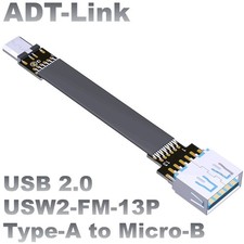 ADT USB2.0 OTG Flat Ribbon Extension Cable USB A Male to Micro-B Dual Right Angl picture